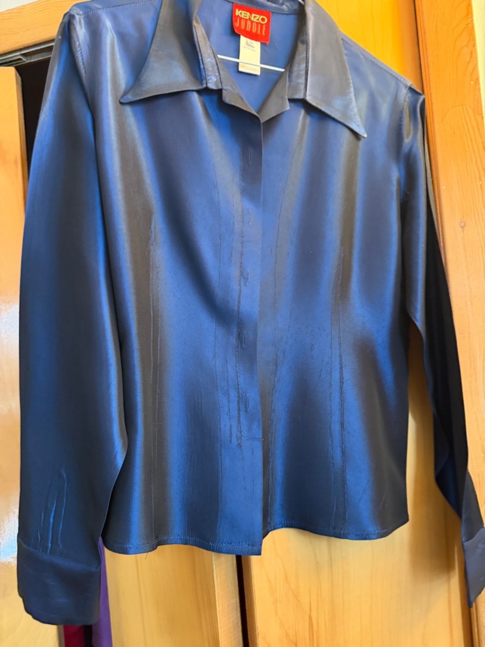 Kenzo Navy Satin Button-Front Shirt Size 12